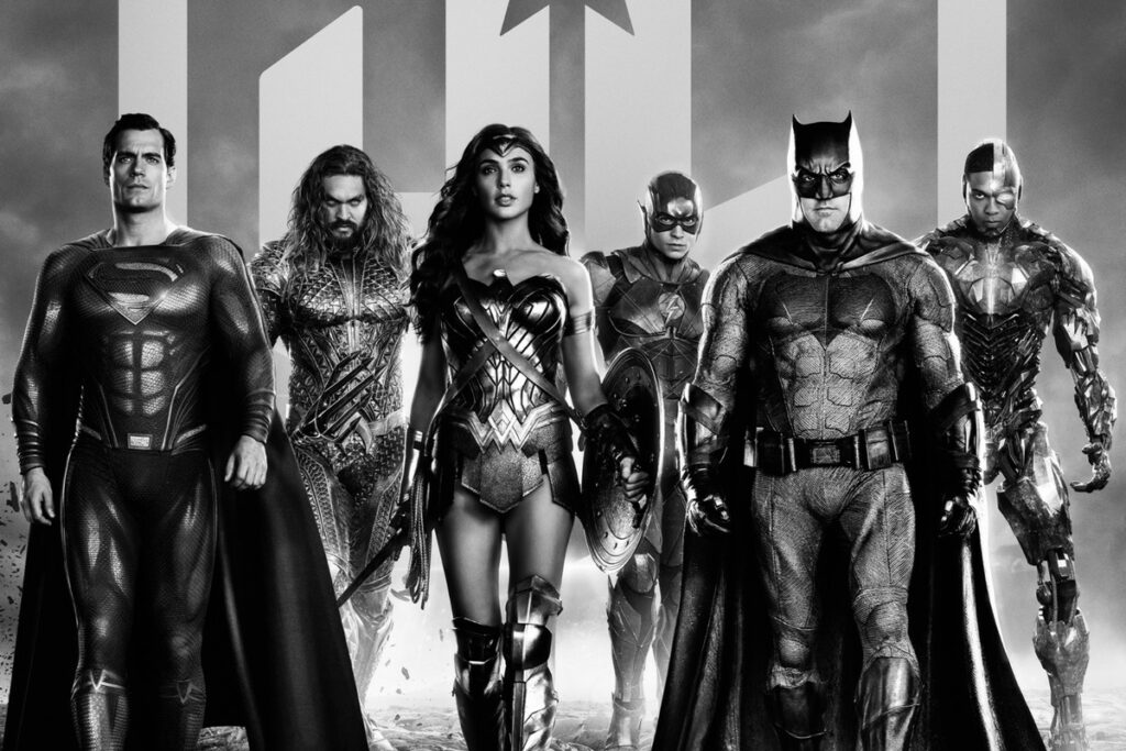 Zack Snyder's Justice League poster in black and white sees superheroes assemble.