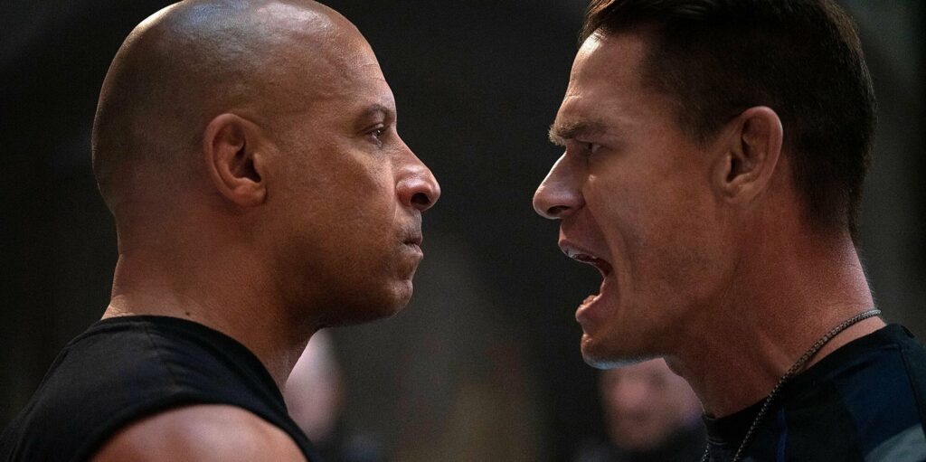Vin Diesel as Dominic Toretto and John Cena as brother Jakob Toretto in Fast & Furious film, F9