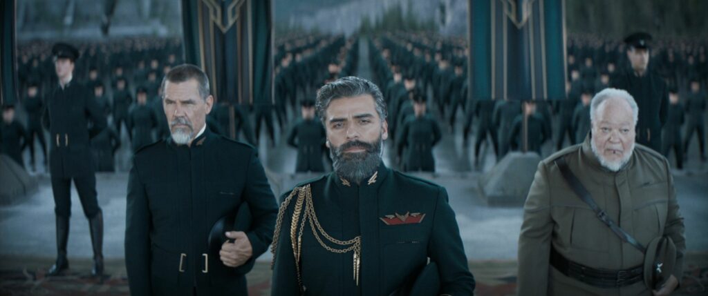 JOSH BROLIN as Gurney Halleck, OSCAR ISAAC as Duke Leto Atreides and STEPHEN MCKINLEY HENDERSON as Thufir Hawat in Warner Bros. Pictures’ and Legendary Pictures’ action adventure “DUNE,” a Warner Bros. Pictures release.
