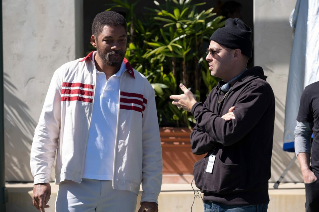 Zach Baylin and Will Smith on the set of King Richard