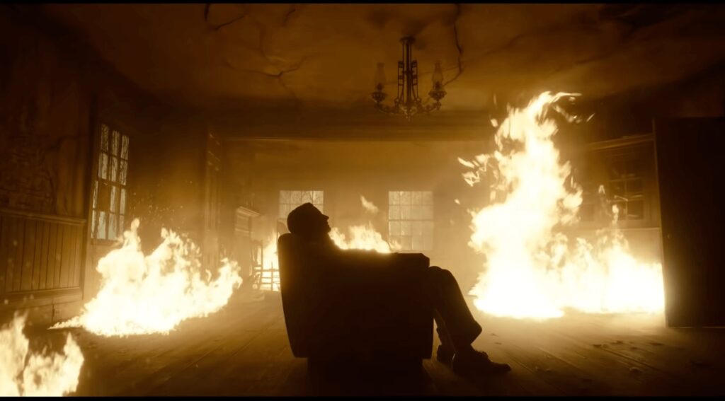 Bradley Cooper sat in burning room in Nightmare Alley